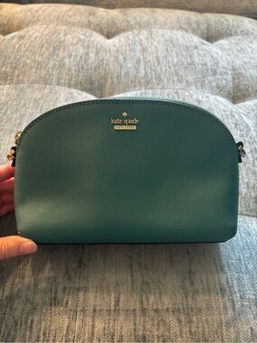 kate spade Teal Saffiano Cosmetic Pouch with Gold Logo